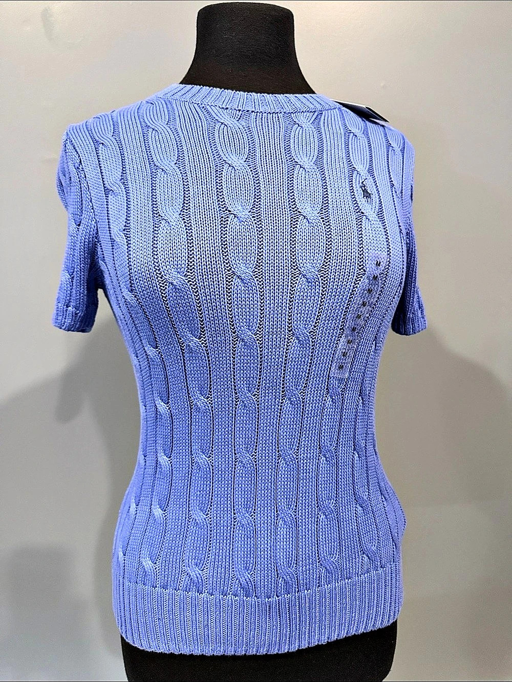 Polo Ralph Lauren Pima Cotton Cable-Knit Short-Sleeve Sweater Blue Medium